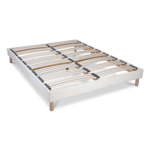 Sommier en Kit Tissu Laine Bouclée Blanc, Lattes Bois, Soutien Ferme, Montage Rapide
