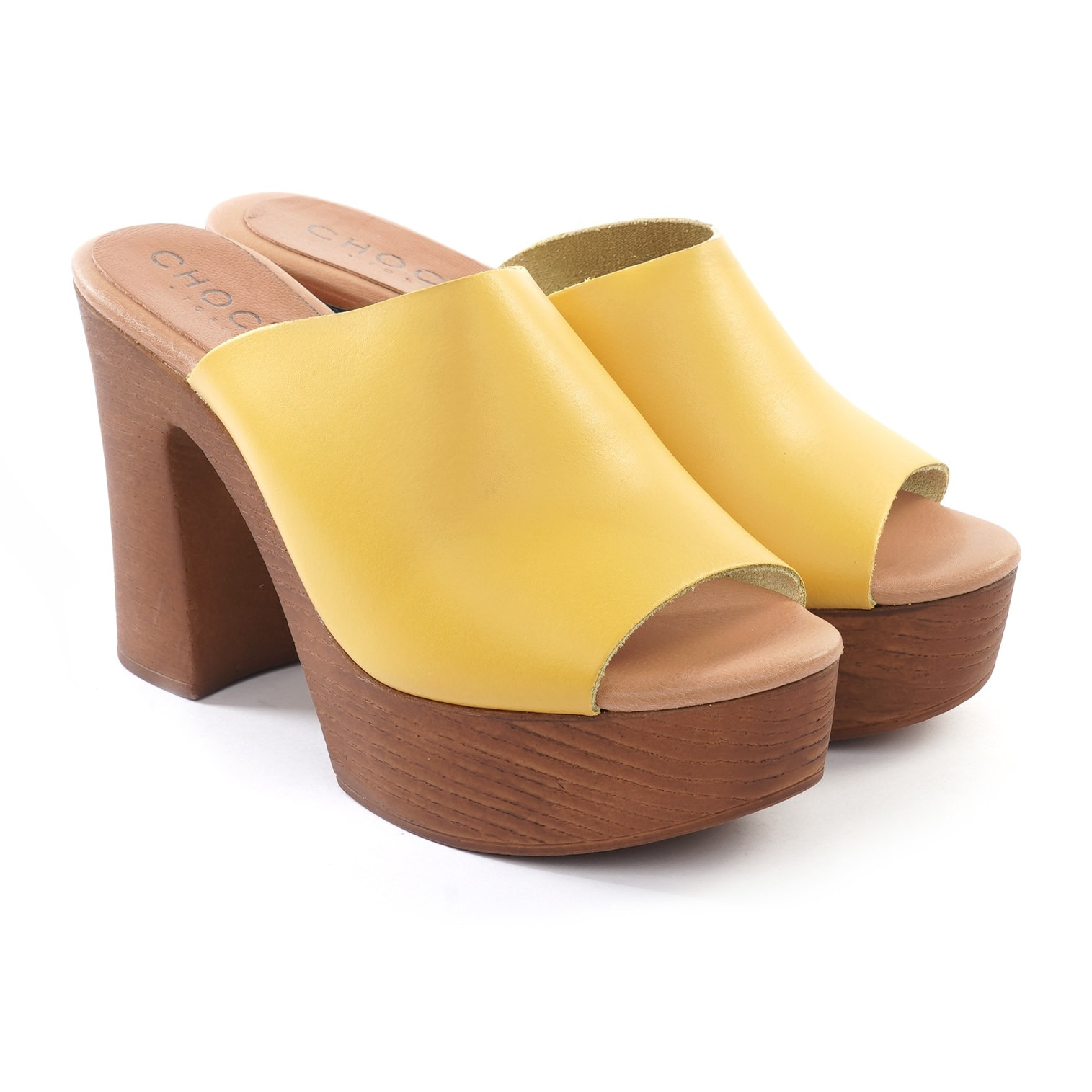 MULE TACCO WOOD CHOCOLA' GIALLO