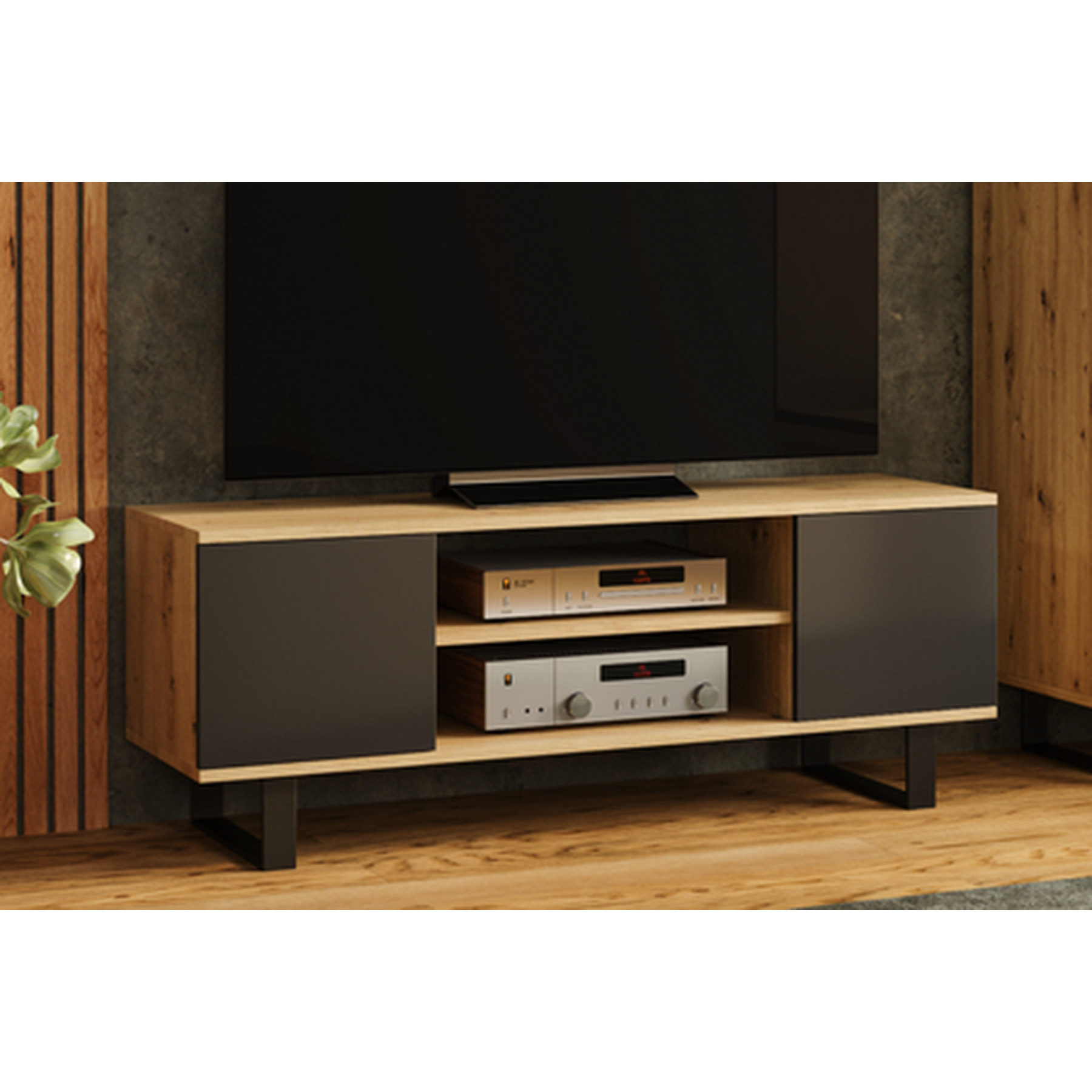Mobile porta TV Focus 155 cm in rovere artisan e metallo