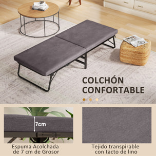 Cama Plegable 70x180 cm con Colchón de Espuma Mueble Cama Plegable con Respaldo Ajustable en 5 Posiciones y Ruedas Cama de Invitados Carga 120 kg