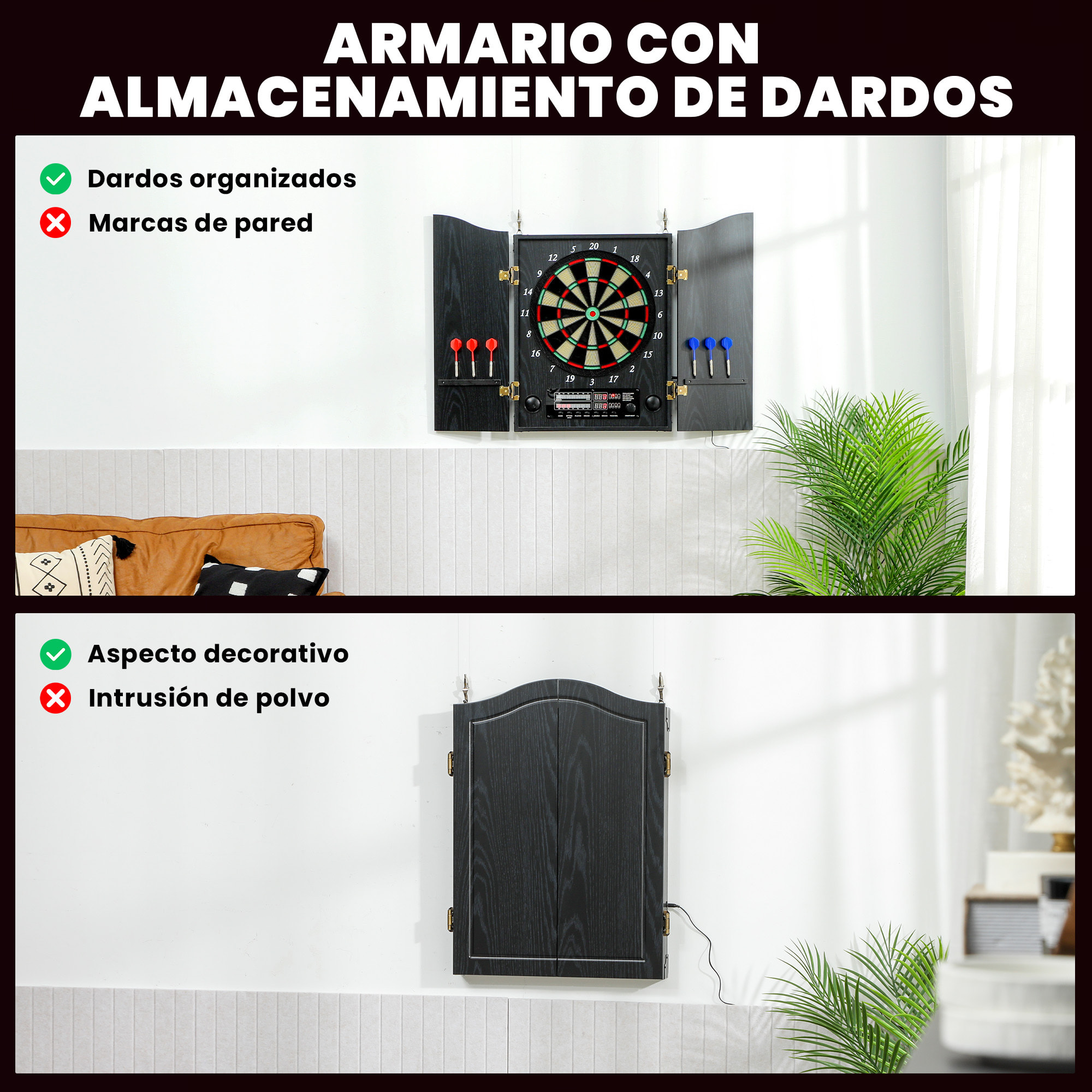 Diana Electrónica con 6 Dardos de Punta Blanda y 24 Puntas de Repuesto 2 Pantallas LED Avisos de Voz hasta 8 Jugadores Diana de Dardos de Pared con 25 Juegos 202 Variaciones Puertas de Madera