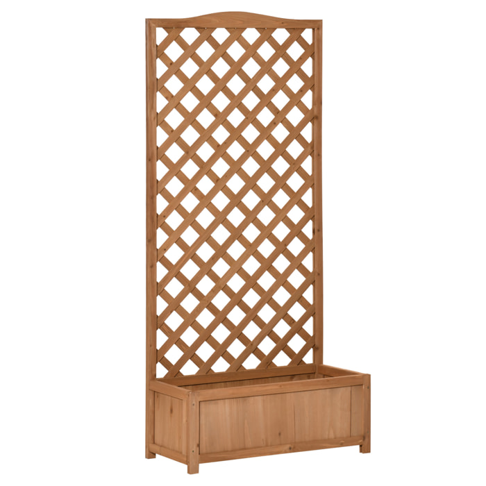 Jardinière avec treillis - bac à fleurs - jardinière sur pied - dim. 76L x 36l x 170H cm - fond à lattes - bois sapin pré-huilé