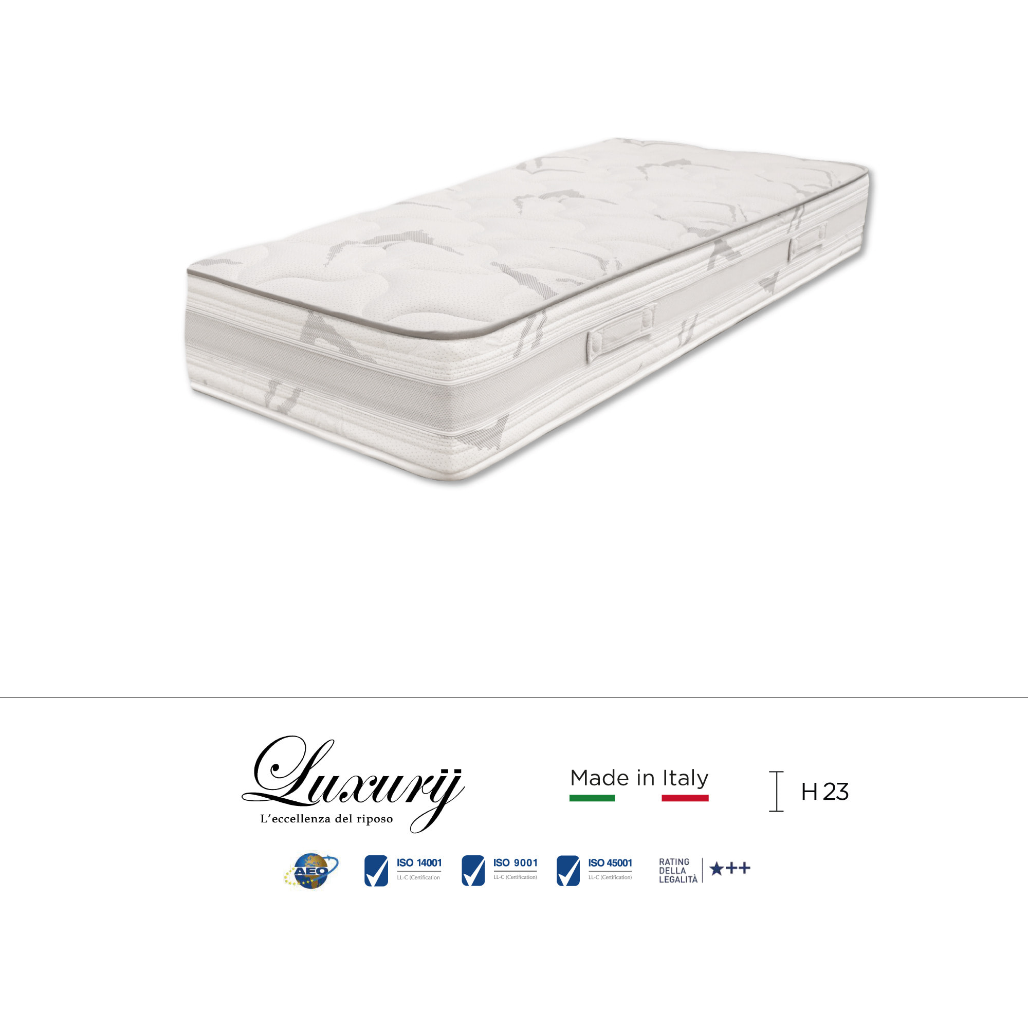 "Paestum" H23 cm 90x200 guanciale Memory OMAGGIO sfoderabile in schiuma poliuretanica ad alta densità e Memory Foam con cristalli di gel