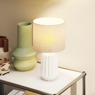 Lámpara de Mesa con Base de Cerámica y Pantalla de Lino Lámpara de Mesita de Noche de Estilo Retro con Interruptor para Dormitorio Salón E27 40W Blanco y Beige