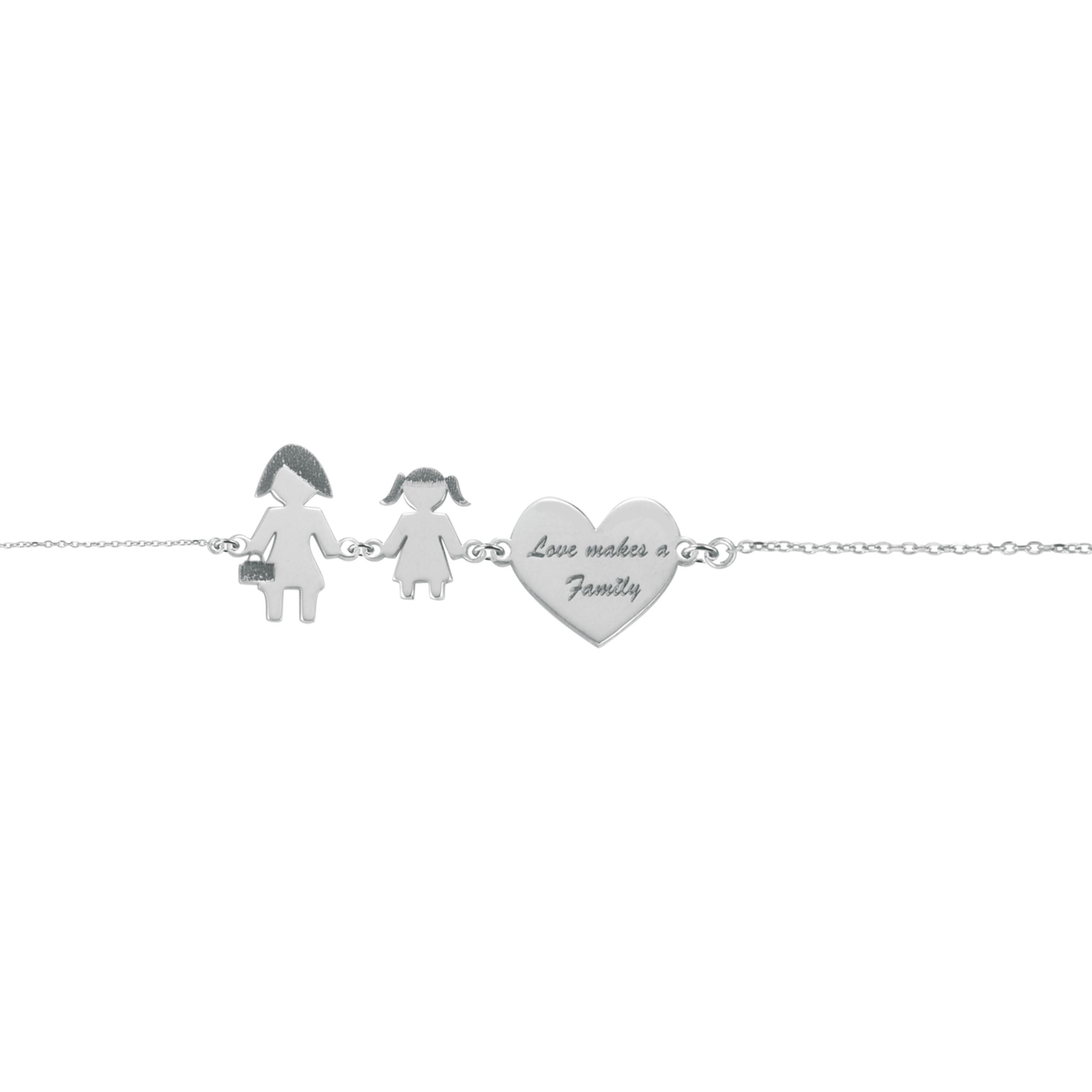 Bracciale Love Makes a Family Mamma-Bimba-Cuore Argento