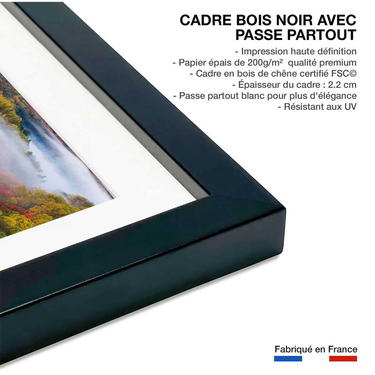 Affiche forêt et symphonie d'automne Affiche + cadre en bois - Noir