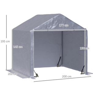 Carpa para Herramientas Bicicletas y Motos 2x2x2 m Garaje Portátil con 1 Puerta con Cremallera 1 Cubierta de PE Impermeable Anti-UV y Marco de Acero Cochera Portátil para Jardín Gris