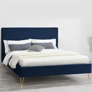 Structure de lit 160 x 200 cm en velours et laiton bleu MALARD