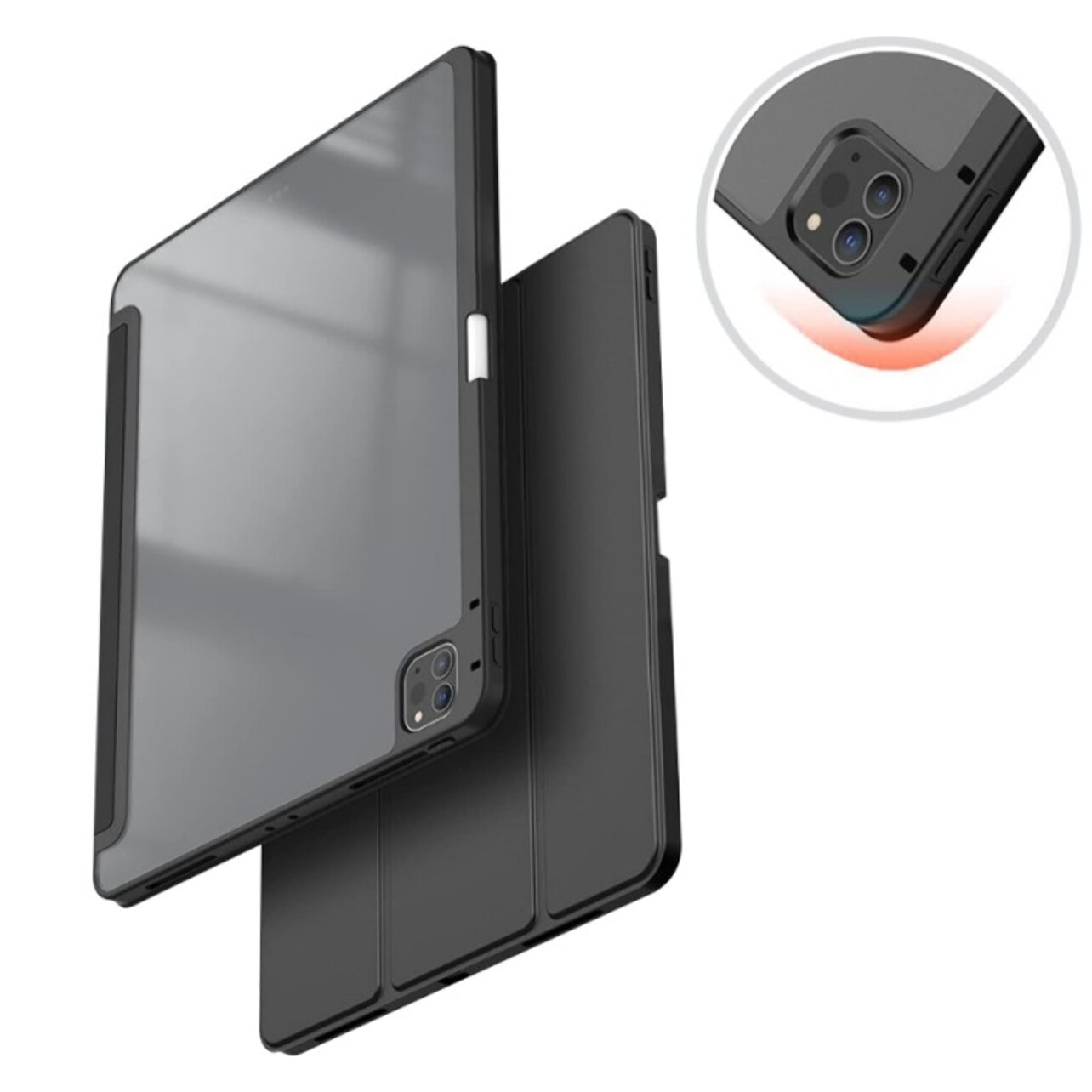 Etui iPad Pro 12.9 Pouces (2018/2020/2021) Transparent avec Smart Cover et contour Noir