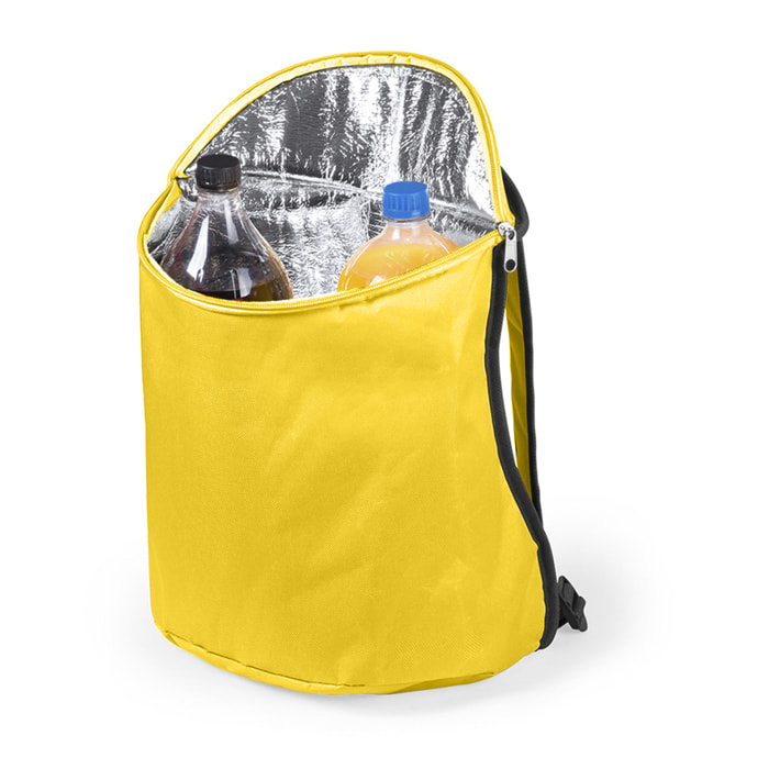 Zaino frigorifero Polys con chiusura a zip coordinata. Interno isotermico con finitura in alluminio e maniglie regolabili con imbottitura