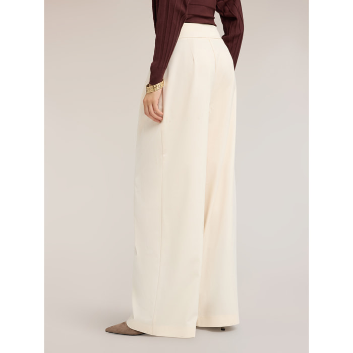 Motivi - Pantaloni palazzo a vita alta con pinces - Bianco