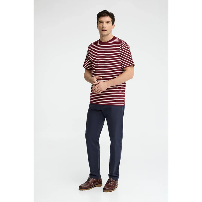 Camiseta de rayas granate y color crudo de corte holgado con logo Rigby Go