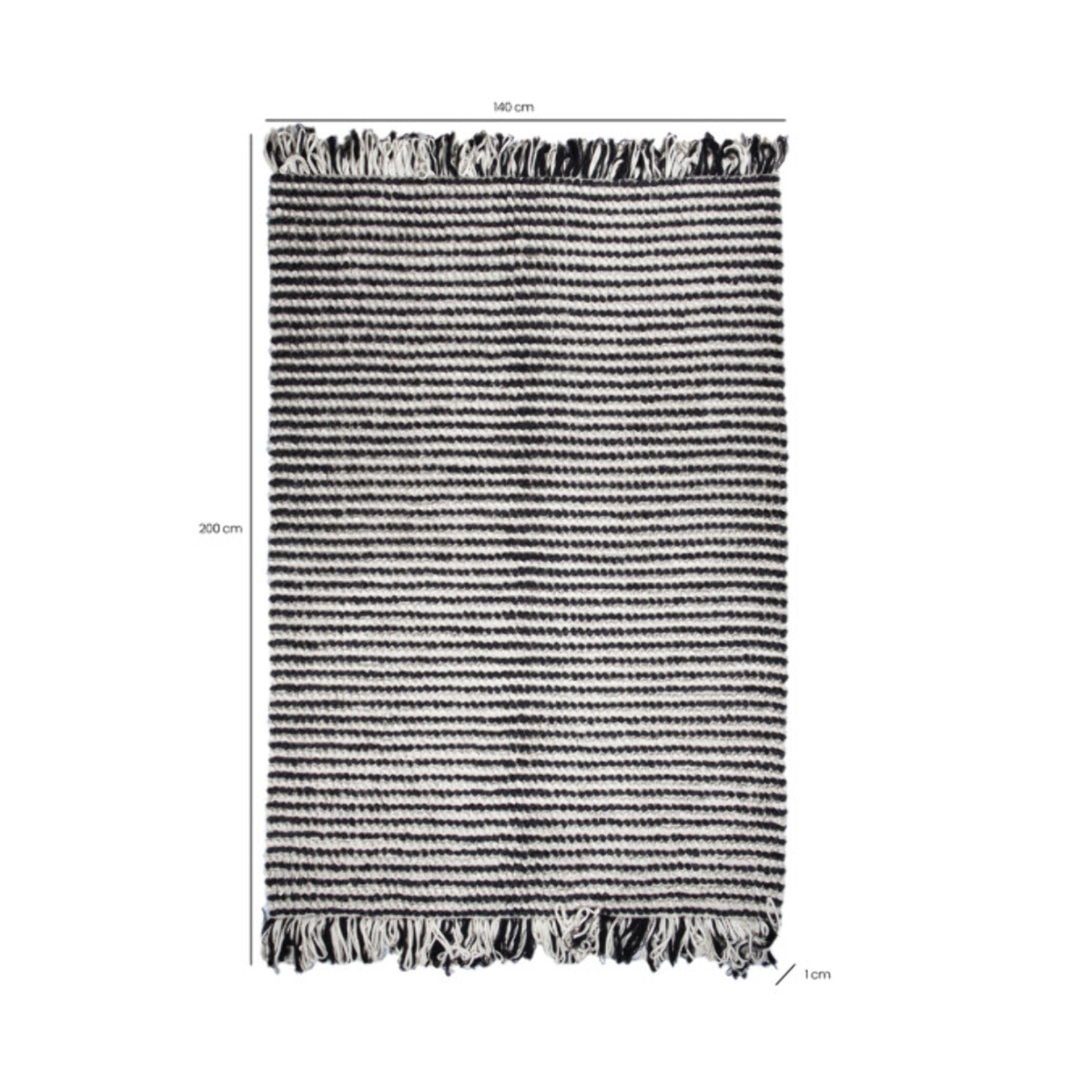 Tapis 140x200 cm en tissu texturé pompons avec franges bicolores - MARINE