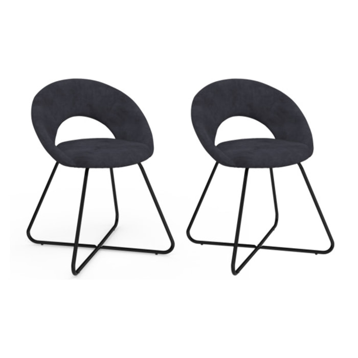 Chaises Malone en velours - Gris foncé / pied noir