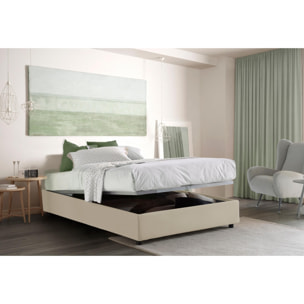 Letto matrimoniale Dana, Letto contenitore con rivestimento in tessuto, 100% Made in Italy, Apertura frontale, con materasso Cm 160x190 incluso, Beige