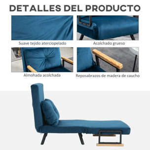 Sofá Cama Individual Plegable Silla Cama Convertible 3 en 1 con Respaldo Ajustable de 5 Niveles y Almohada Acolchada para Oficina Dormitorio Salón Carga 120 kg 63x73x81 cm Azul