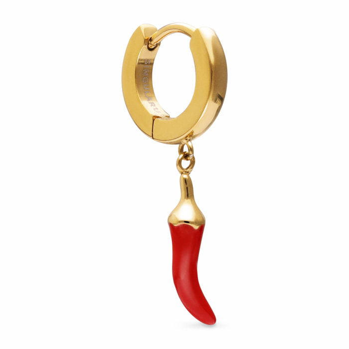 Pendiente Suelto Aro Chili Enamel Acero Baño Oro
