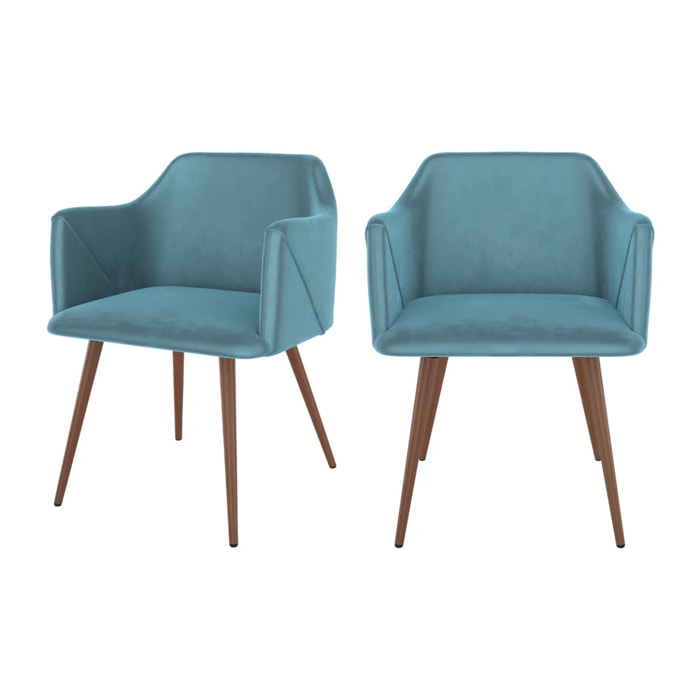 Lot de 2 chaises avec accoudoirs en velours bleu - Daisy
