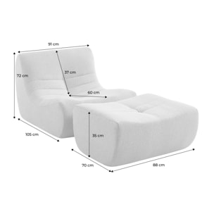 Chauffeuse bouclette texturée 1 place avec repose pieds SOKOL