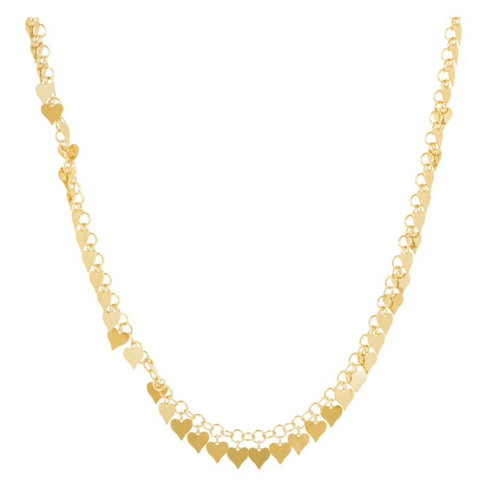 Collana Girocollo in Argento 925 placcato Oro Giallo 18Kt con Catena Rolo e Ciondoli Cuore