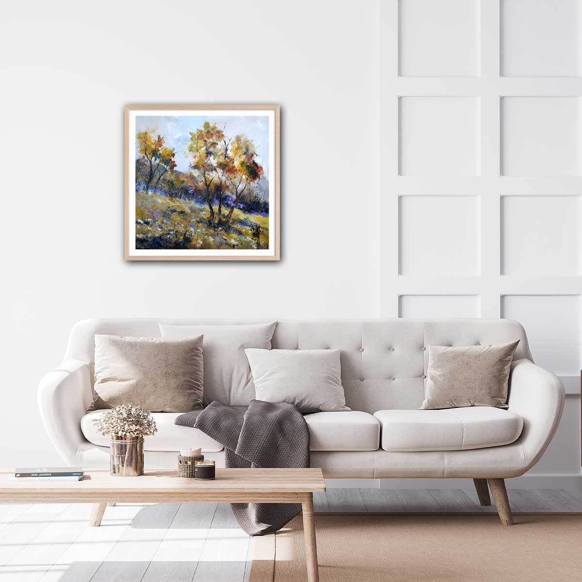 Affiche paysage rural automnal Affiche + cadre en bois - Chêne