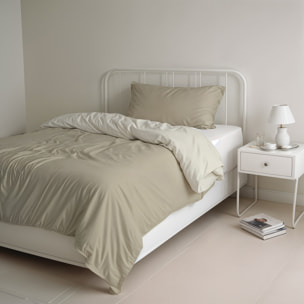 PARURE COPRIPIUMINO NATURAL COLOUR MADE IN ITALY COTONE-TORTORA/PANNA SINGOLO