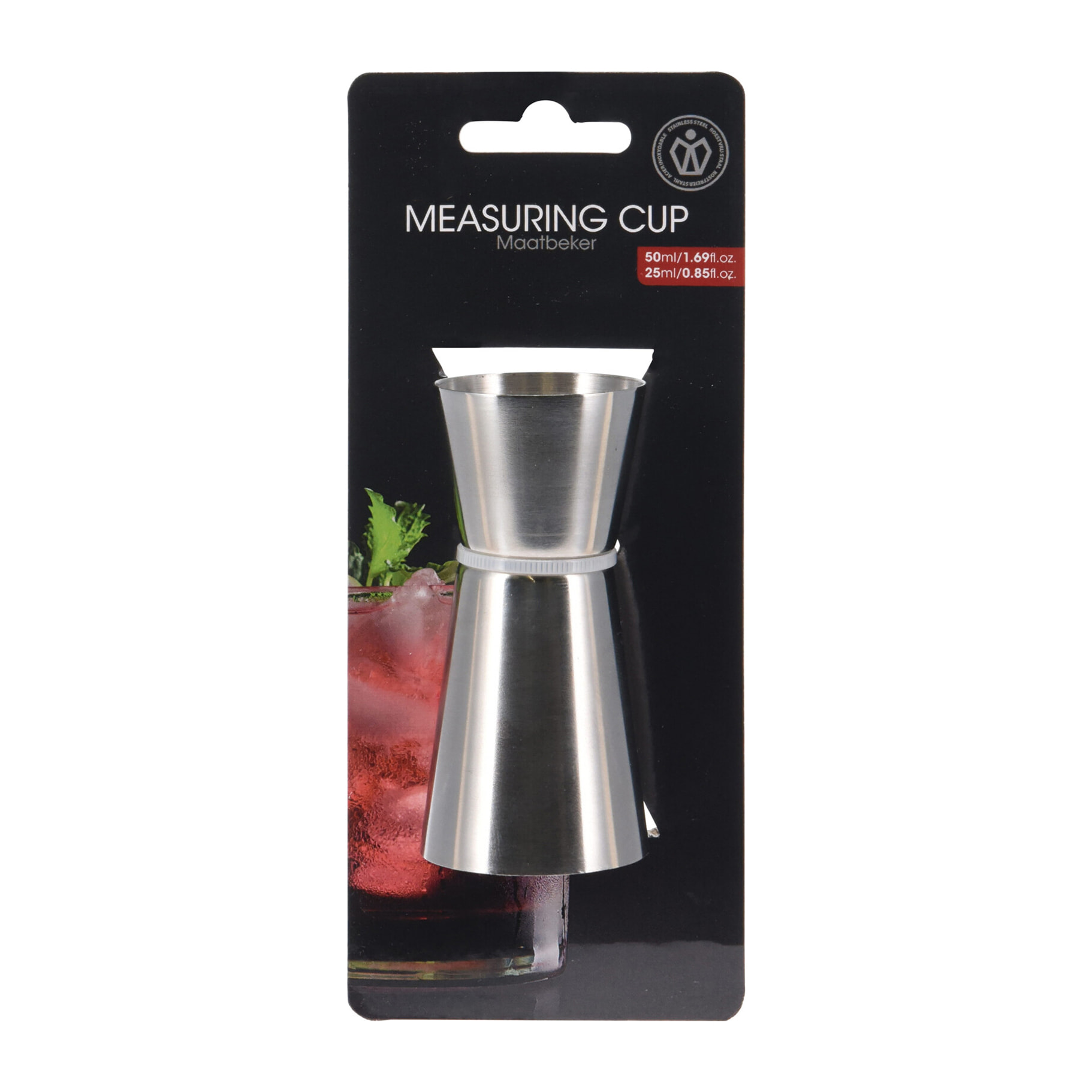 Taza medidora de acero inoxidable con doble cara - medidas precisas de 50 ml/1,69 oz y 25 ml/0,85 oz