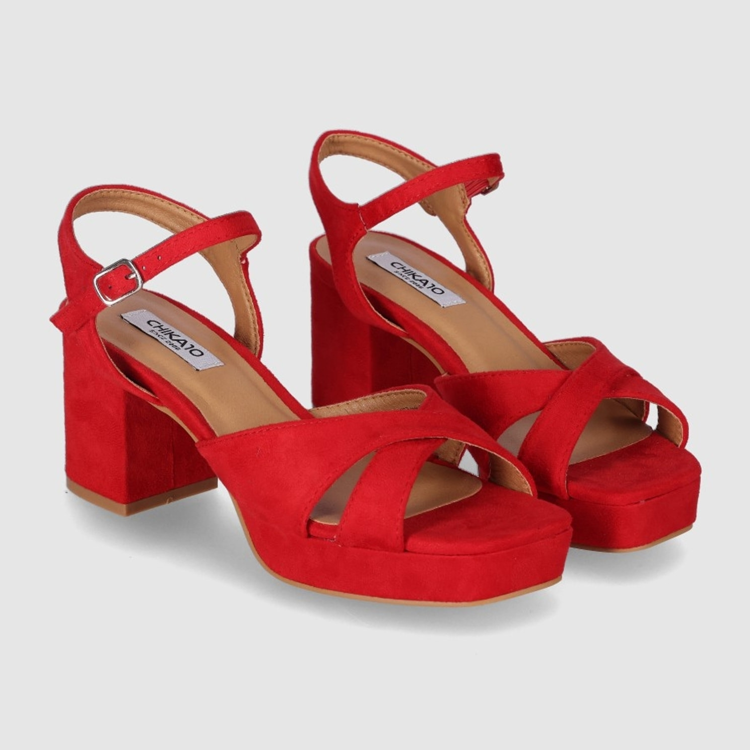 Sandalias de Tejido - Rojo - Tacón: 8 cm
