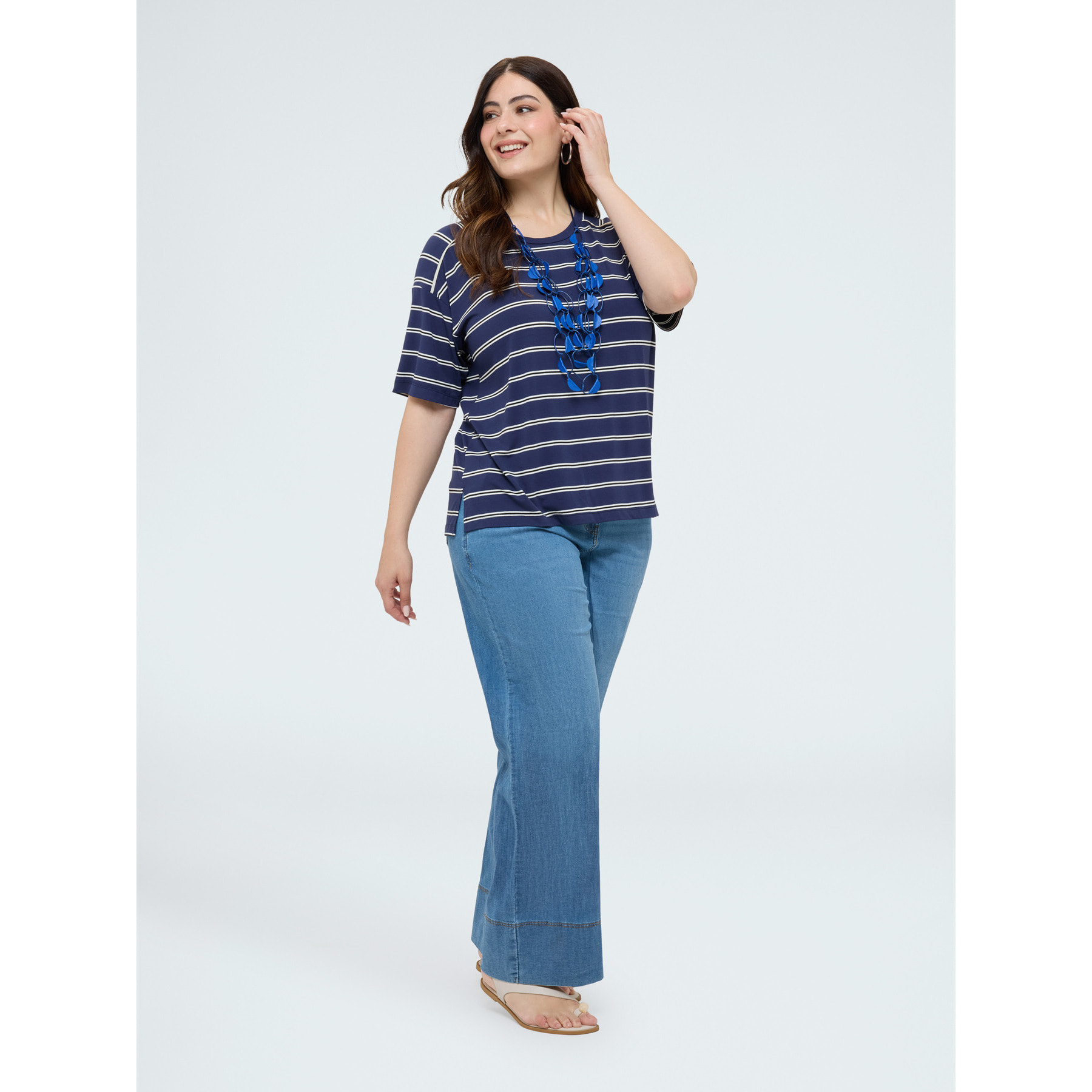 Fiorella Rubino - Camiseta de rayas en jersey mezcla de viscosa - Azul