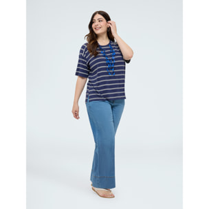 Fiorella Rubino - Camiseta de rayas en jersey mezcla de viscosa - Azul