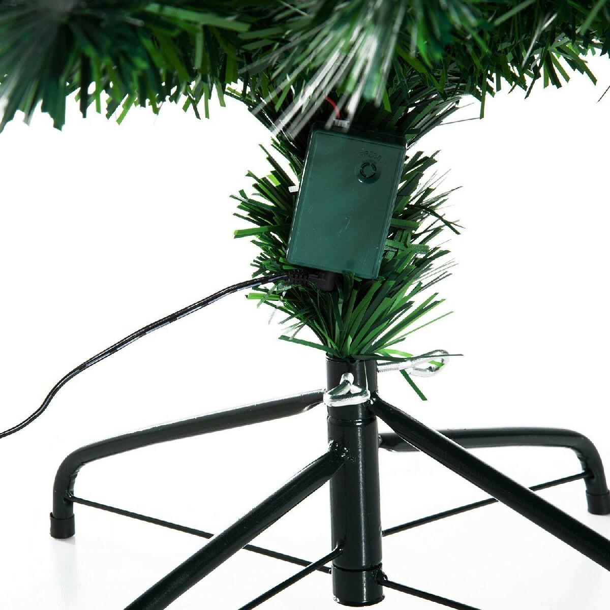 Sapin de Noël artificiel lumineux fibre optique LED multimode multicolore + support pied Ø 84 x 180H cm 230 branches étoile sommet brillante vert