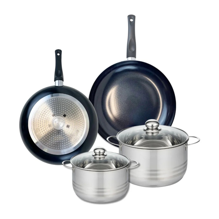 Ensemble de 2 Poêles de cuisson 28 et 32 cm et 2 faitouts 20 et 24 cm Elo Prima Brillant