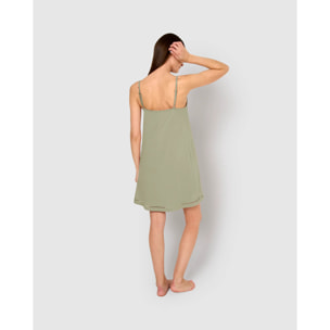 Camisón corto tirantes vainica verde cacería