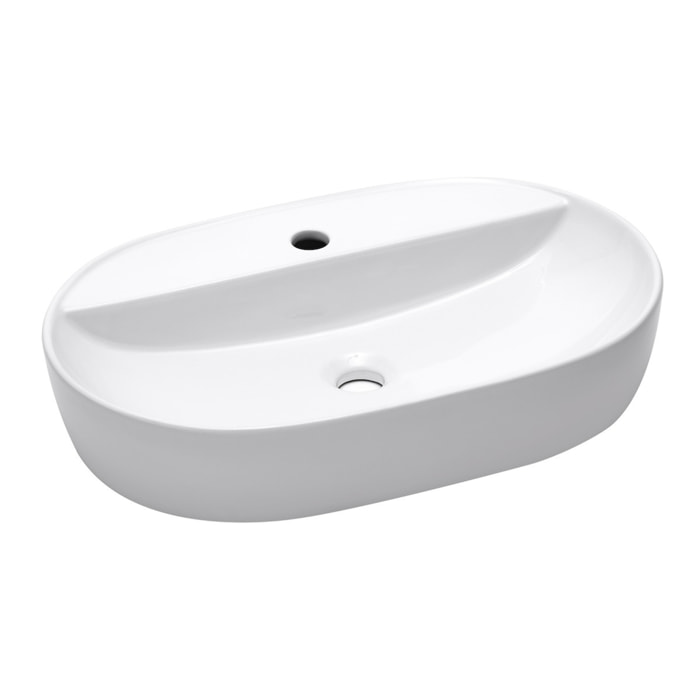 Vasque à poser ovale 60 x 40 cm - blanc mat - avec trou de robinetterie - sans trop-plein - SAT Infinitio