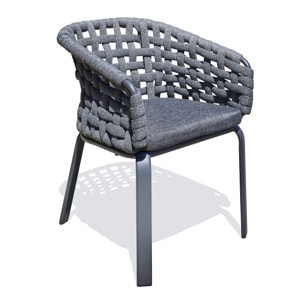 CAMARGUE - Fauteuil de jardin en corde tissée et aluminium gris anthracite