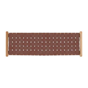 Banc 120 cm en cuir tressé marron et bois de teck - Kuna