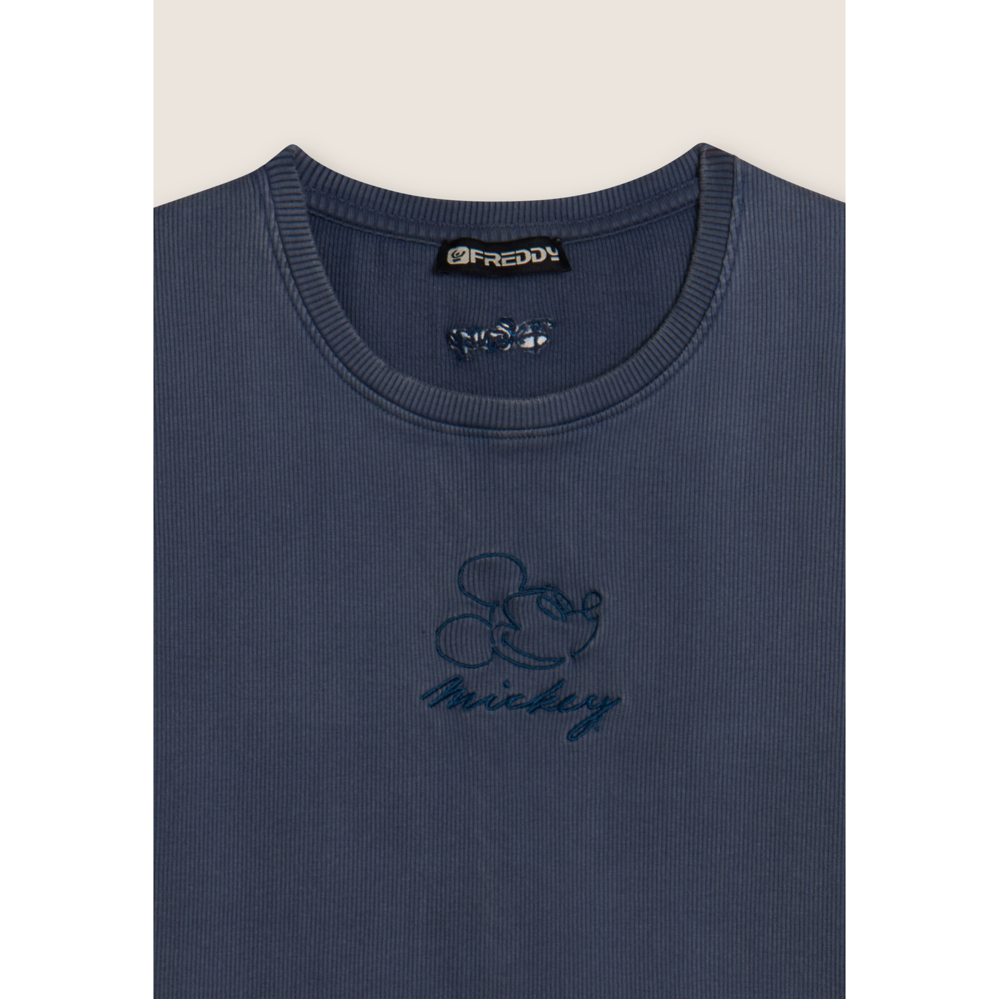 T-shirt cropped da donna in costina con ricami Disney