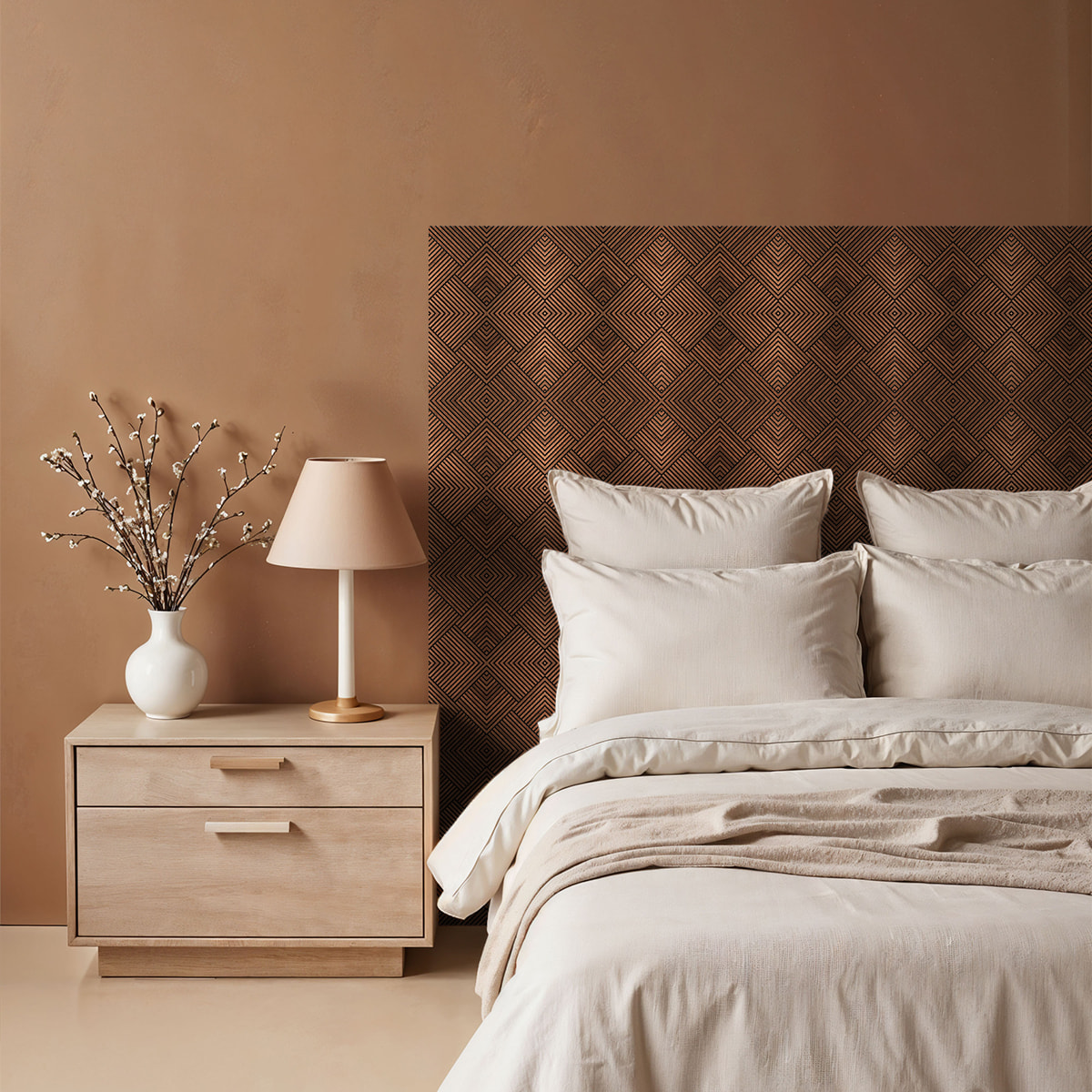 Rouleau revêtement adhésif vinyle au mètre - Sticker mural tête de lit - BOIS BRUN ART DÉCO