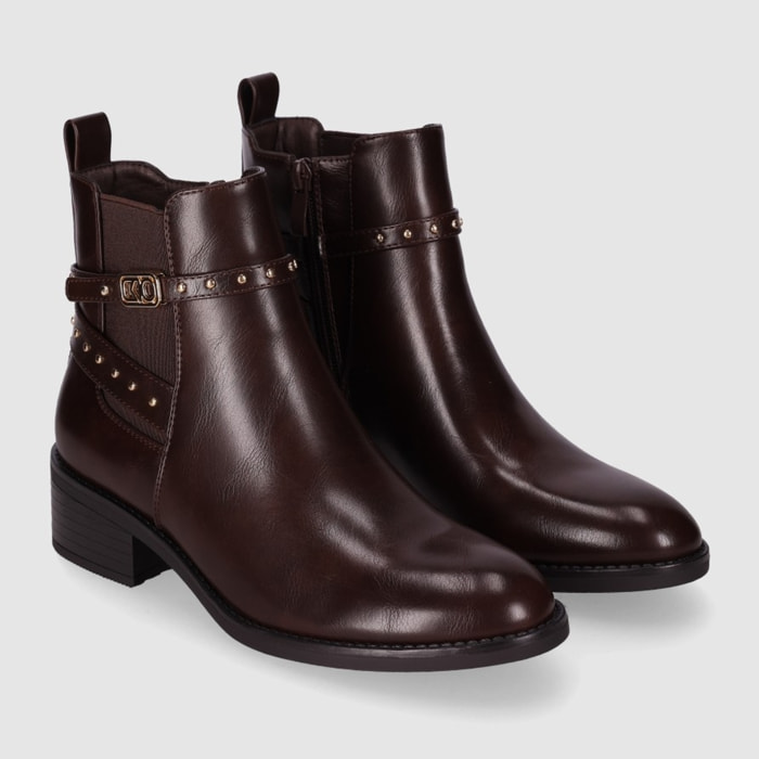 Botines de Piel Sintética - Marron/Dk.Brown - Tacón: 5 cm