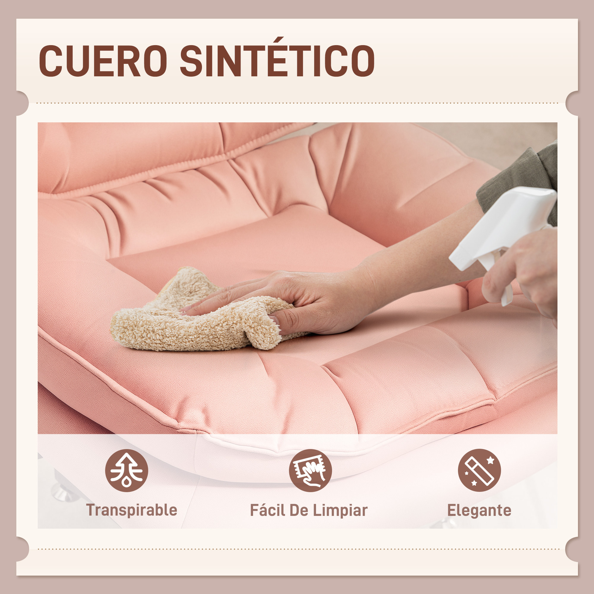 Silla de Oficina Piernas Cruzadas, Silla de Escritorio sin Brazos con Asiento Ancho, Ruedas, Altura Ajustable, Doble Acolchado, Giratoria, Función Basculante, Tapizada en PU, Rosa