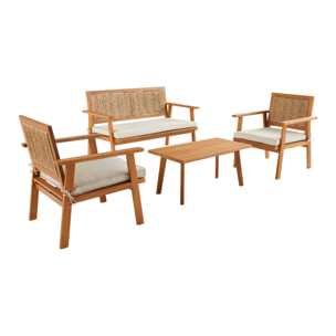 Salon de jardin bois et cannage vertical BOHEMIA 4 places