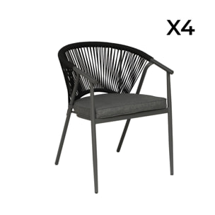 Fauteuil de jardin empilable acier et cordes (lot de 4) LIORA