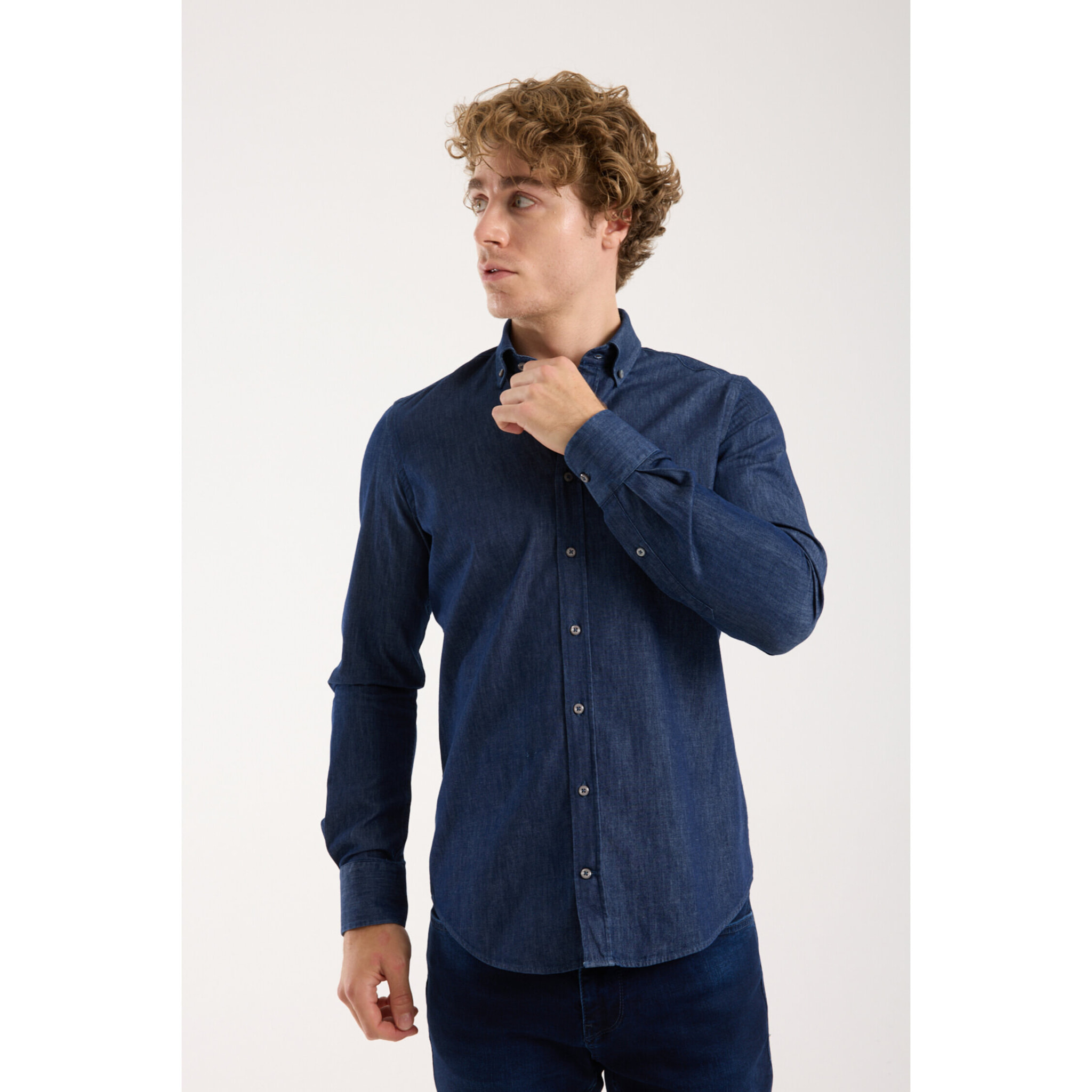 camicia uomo 1 bottone button down slim Jeans Unito Blu