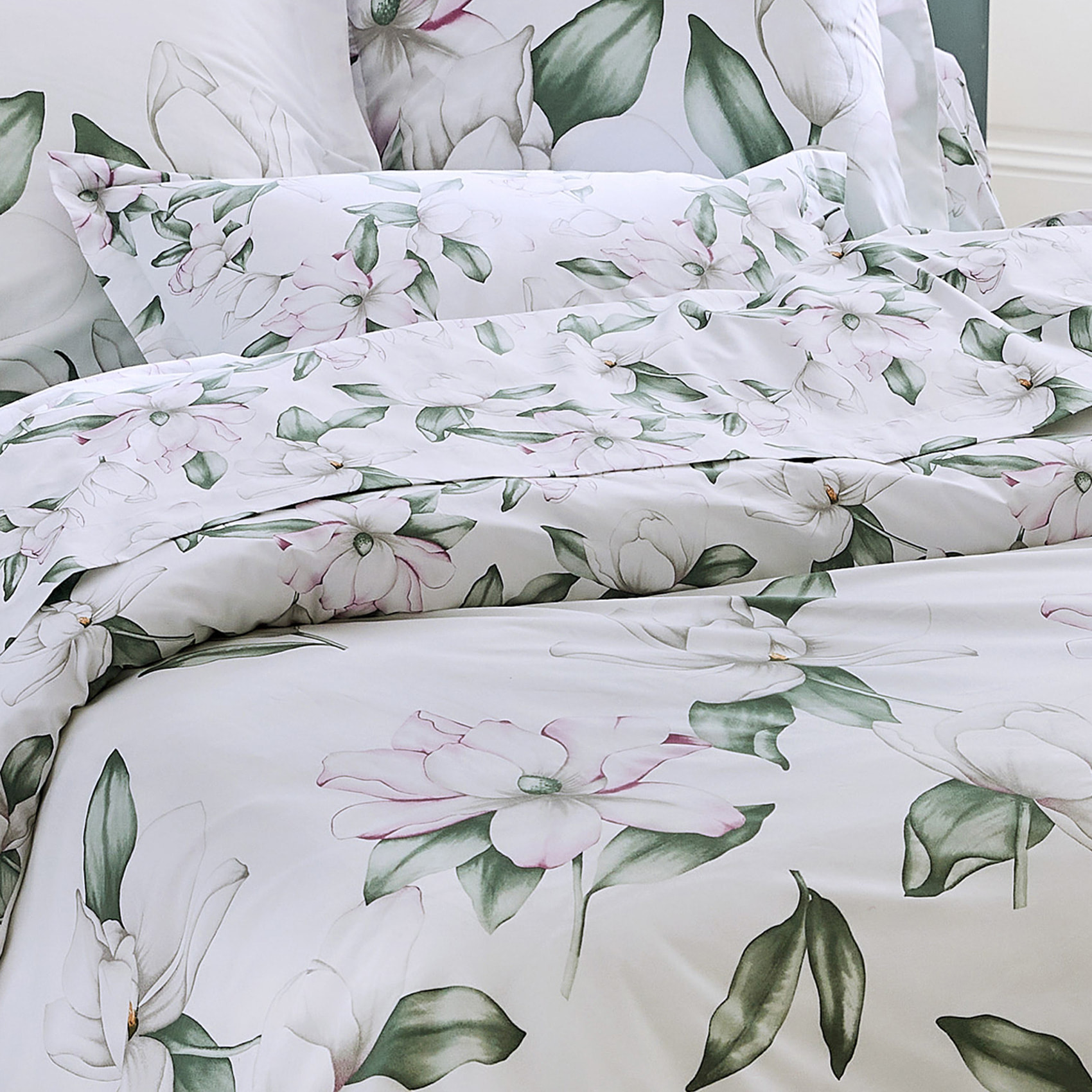 Drap plat Magnolia Sauge - Blanc