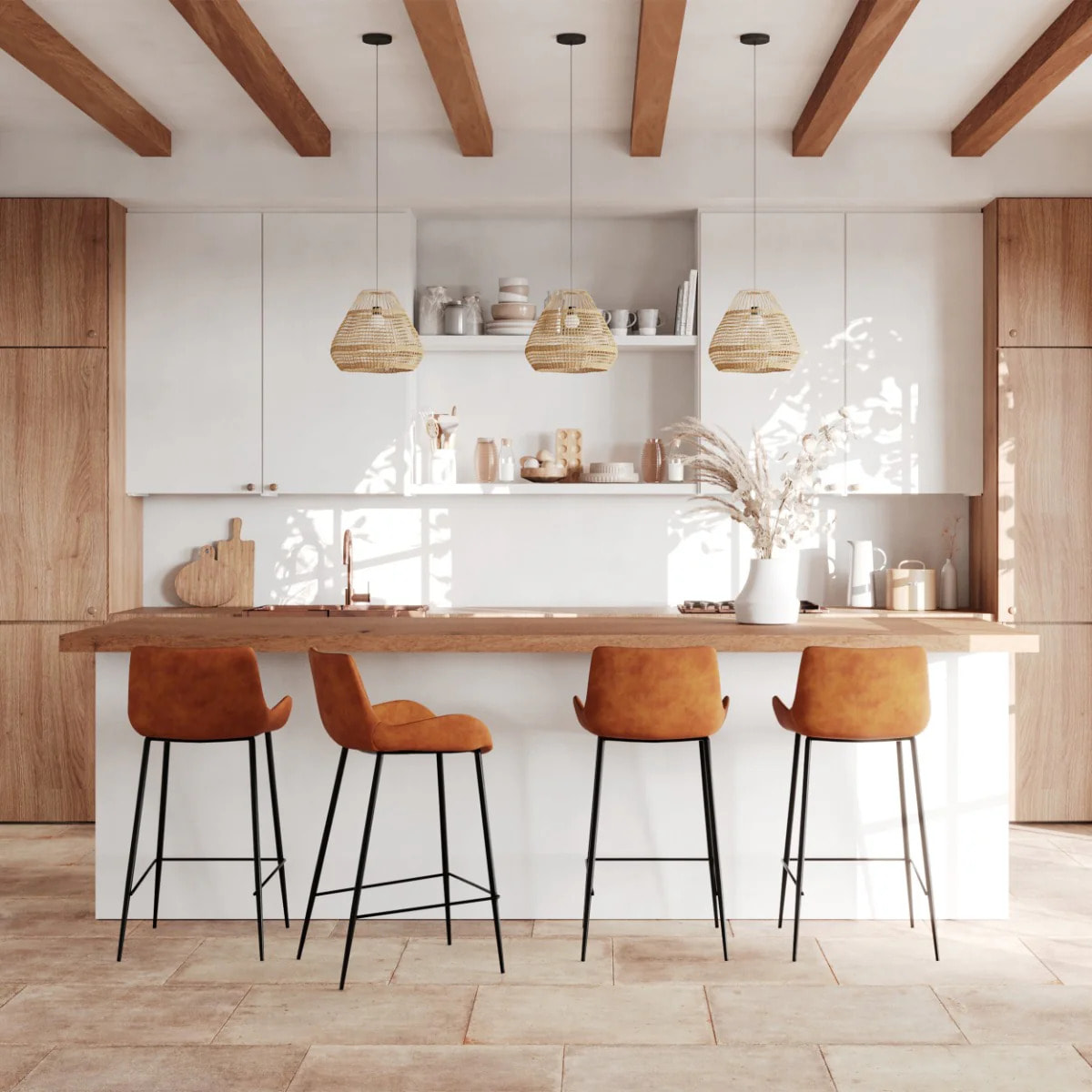 Lot de 2 chaises pour îlot central 65 cm en cuir synthétique camel - Pirata