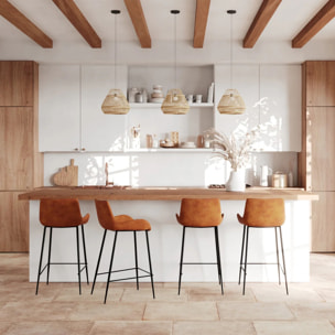 Lot de 2 chaises pour îlot central 65 cm en cuir synthétique camel - Pirata