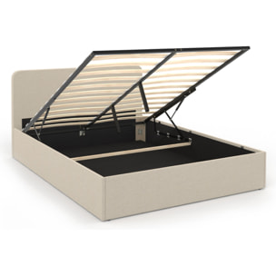 Lit coffre Louise en velours avec sommier et tête de lit - Beige