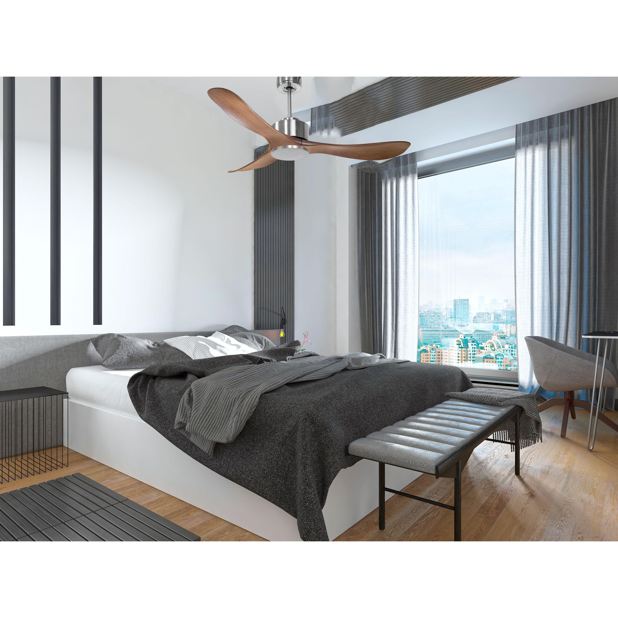 Ventilateur de plafond Réversible Lumière  Thermostat Wifi Moteur à courant continu Toits en pente Télécommande Hypersilence Mémoire Shopify Vendible (AUTOMATIQUE) 40   W argent