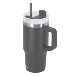 Taza térmica en Acero Inox Reciclado de doble pared y 450 ml de capacidad. Con tapadera de cierre a presión con orificio para beber y tapa deslizante para pajita.