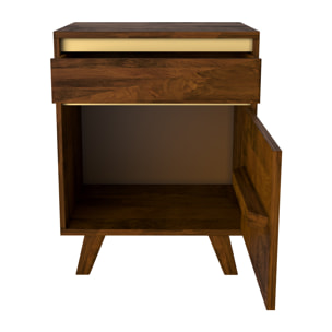 Table de chevet en bois détails dorés, 1 tiroir et 1 porte - Tripoli